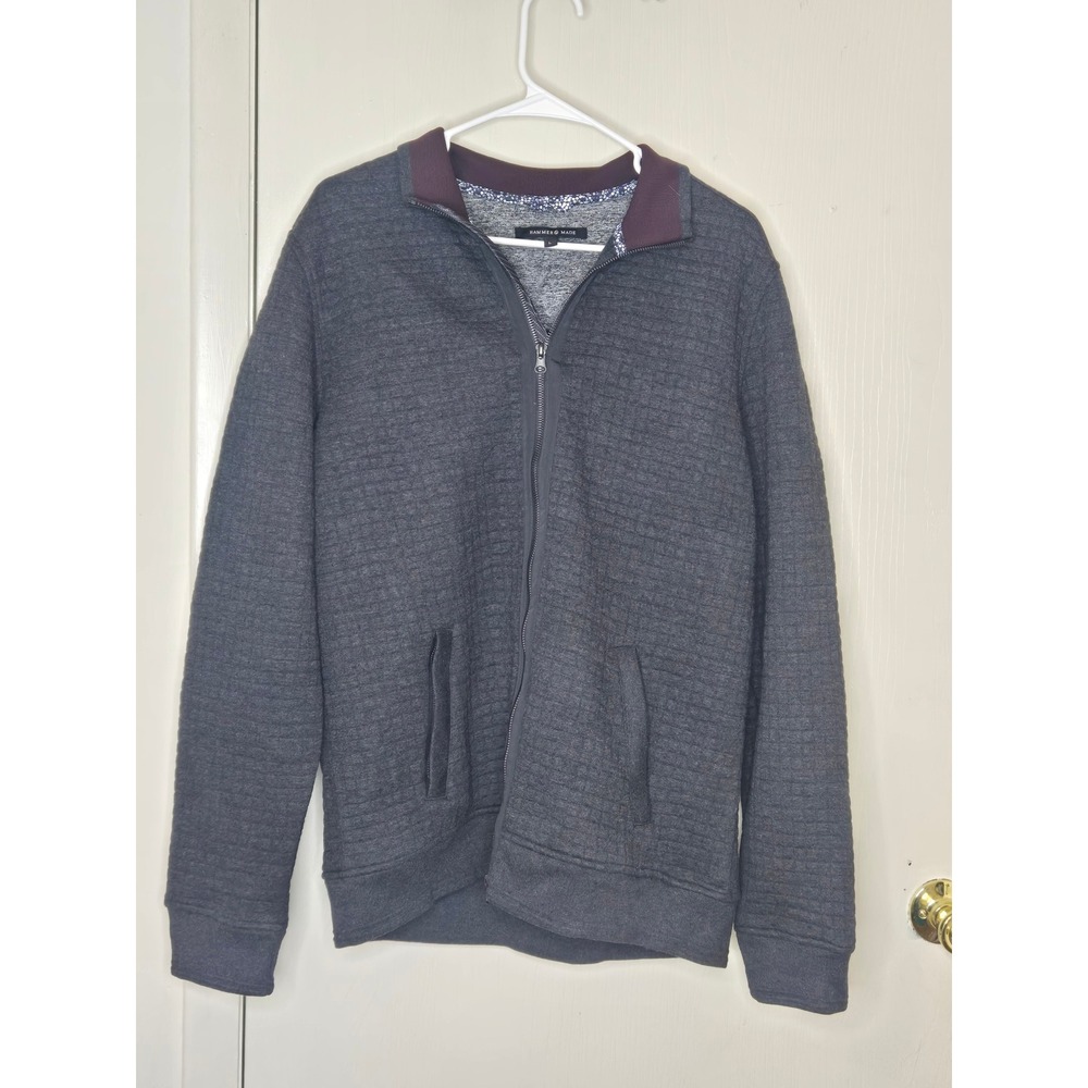 Hammer Made‎ Mens Full Zip Jacket Charcoal Grey Textured Waffle Knit L Large